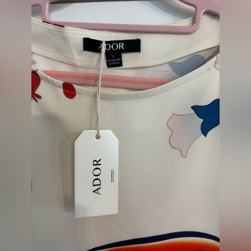 Ador Satin Bateau Bias Hem Wide Sleeve Blouse - Size Large - NWT - Picture 7 of 8